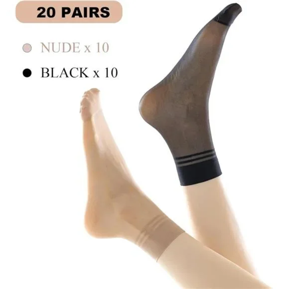 20 Pairs Women's Ankle Sheer Nylon Socks Summer Thin Soft Tight Hosiery - Picture 6 of 7